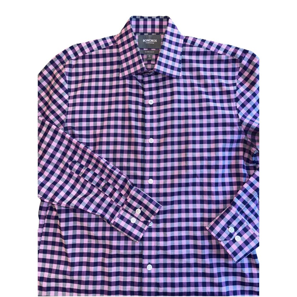 Bonobos Purple Gingham Dress Shirt Mens 16 33 Tailored Slim Fit Button Up